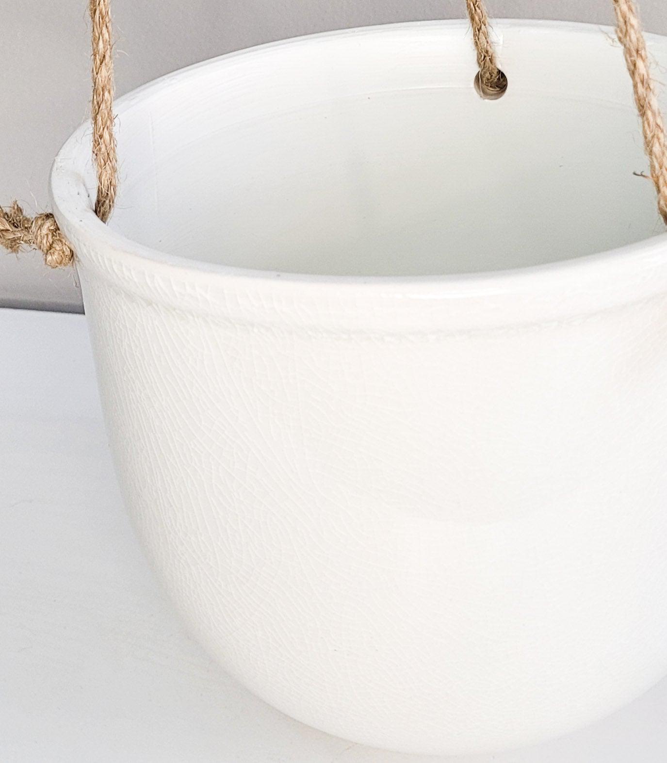 White Ceramic hanging planter-pot-ThePaintedLeaf